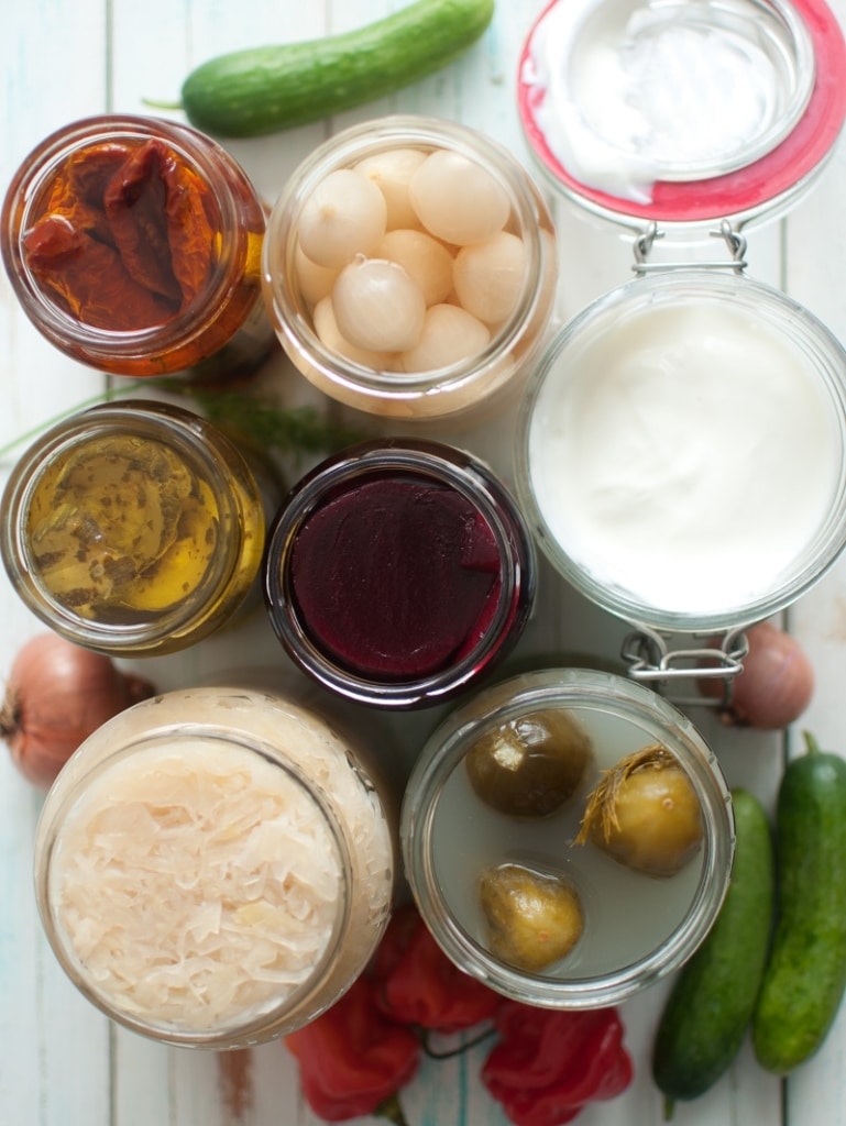 fermented foods include saurkraut, pickled vegetables, olives, and yogurt