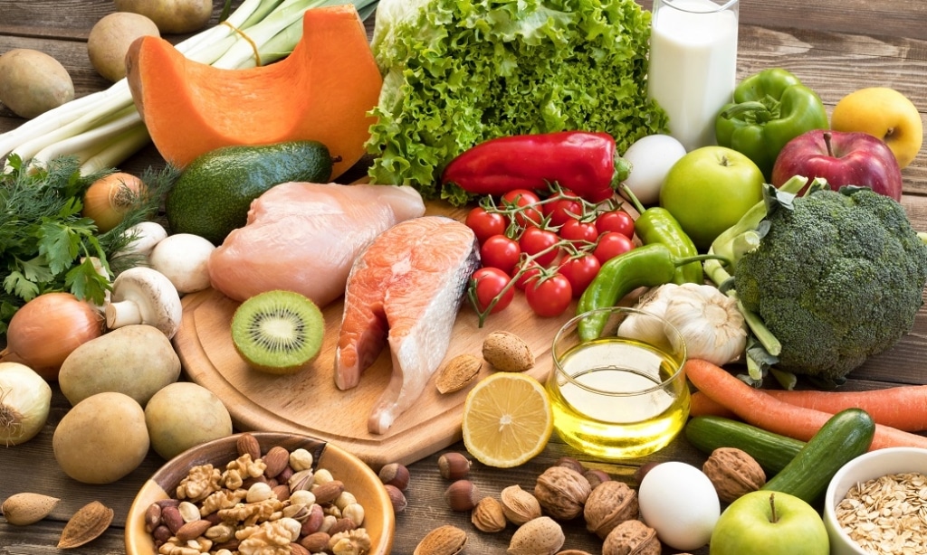 a Mediterranean diet is high in vegetables, fruits, healthy proteins, olive oil, and whole grains